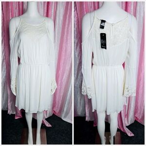 Wrangler Rock47 Ivory Floral Lace Cold Shoulder Lined Western Dress Size XL